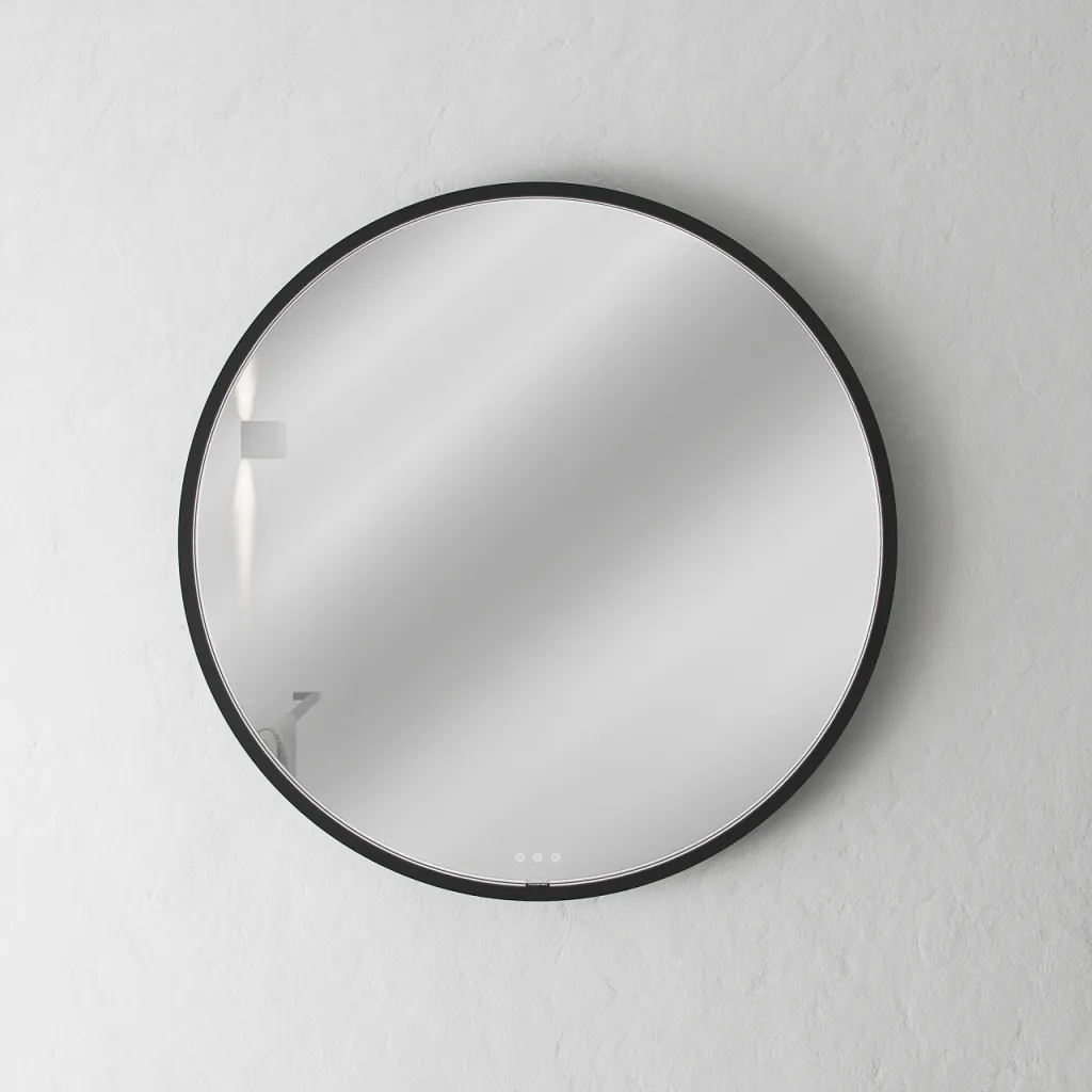 Pulcher Mood 1 PM1-080 - Ø80 cm Beschlagfreier Spiegel mit Licht und Lichtsteuerung, Mattschwarz