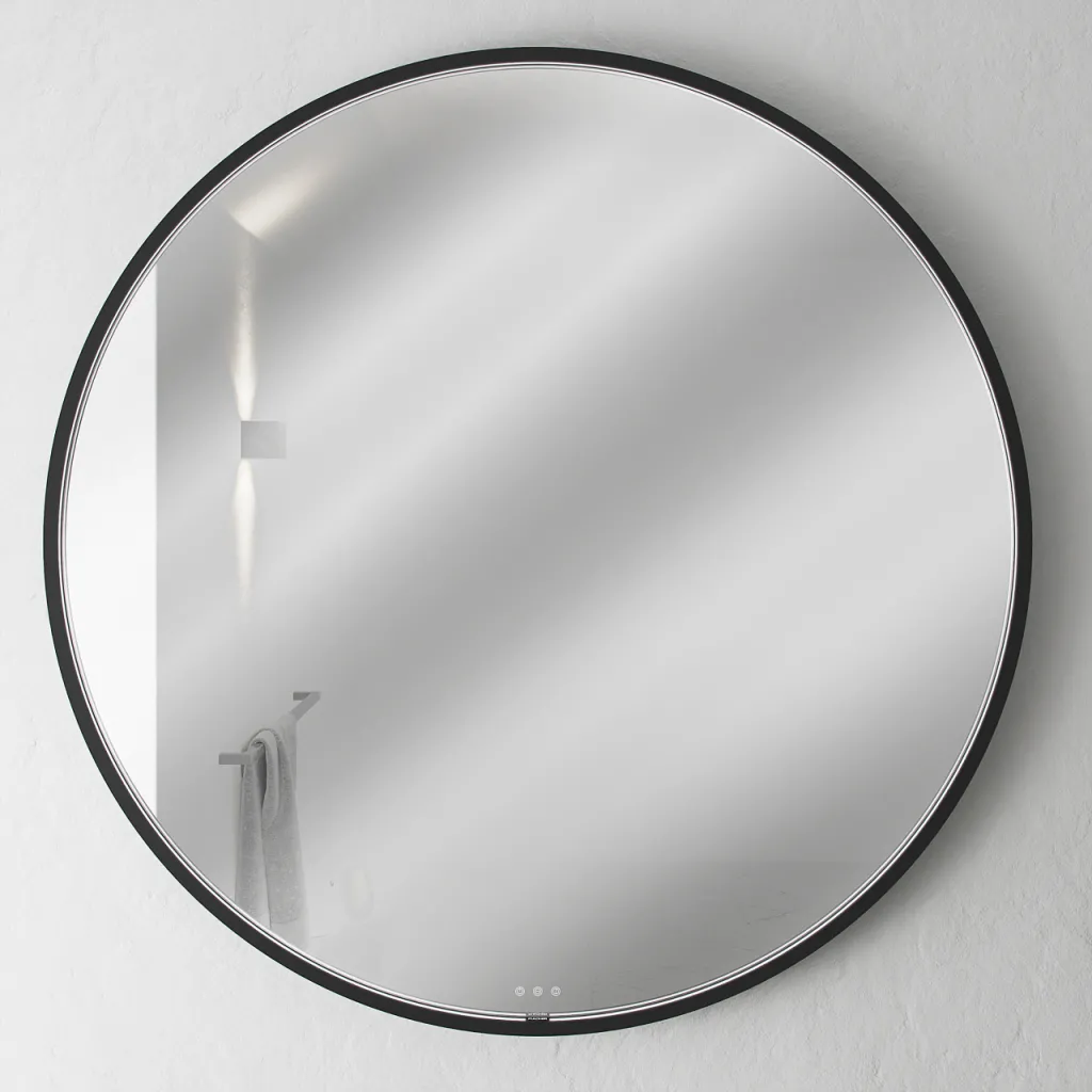 Pulcher Mood 1 PM1-110 - Ø110 cm Beschlagfreier Spiegel mit Licht und Lichtsteuerung, Mattschwarz 