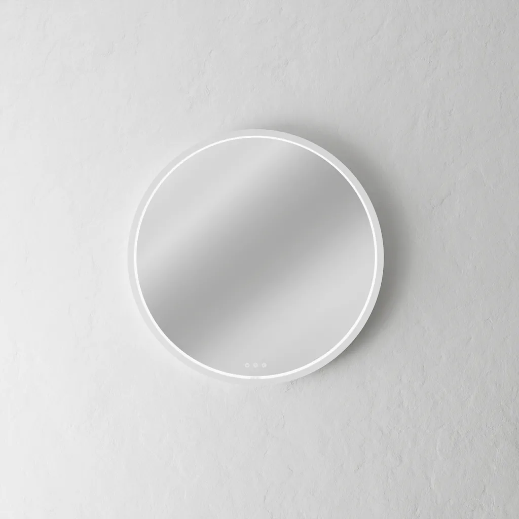 Pulcher Mood 1 PM1-060 - Ø60 cm. Beschlagfreier Spiegel mit Licht und Lichtregulierung, mattweißer Rahmen