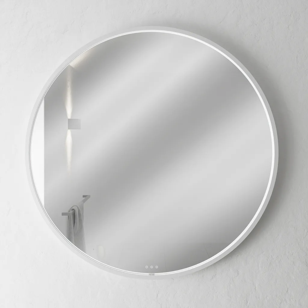 Pulcher Mood 1 PM1-100 - Ø100 cm. Beschlagfreier Spiegel mit Licht und Lichtsteuerung, Mattweiß 
