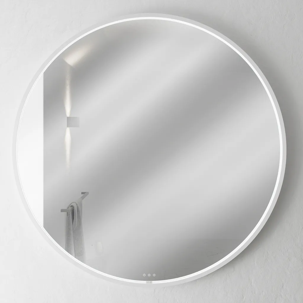 Pulcher Mood 1 PM1-110 - Ø110 cm. Beschlagfreier Spiegel mit Licht und Lichtsteuerung, Mattweiß 