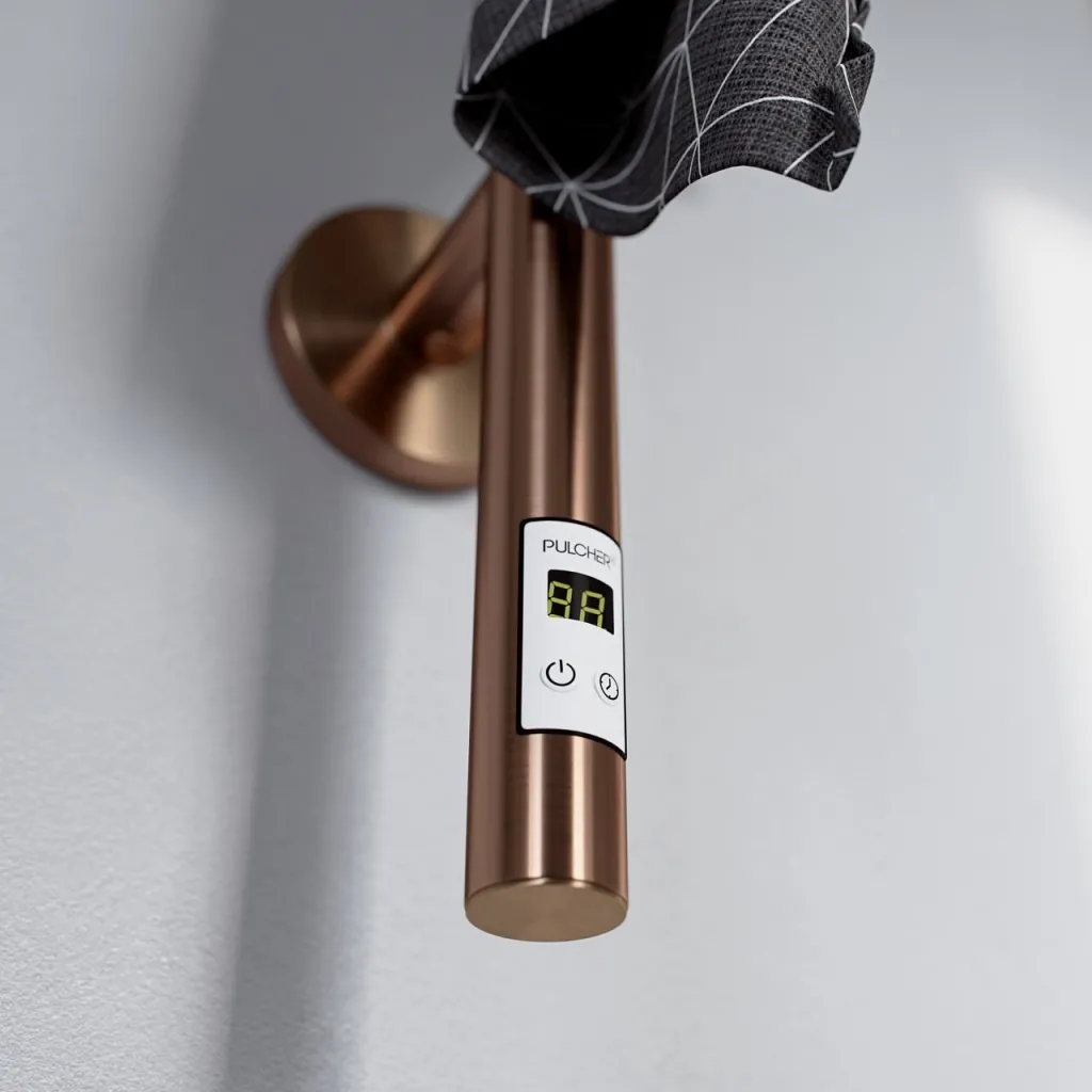 Pulcher® Style PS14 - Elektrischer Handtuchwärmer mit Timer, PVD gebürstetes Kupfer