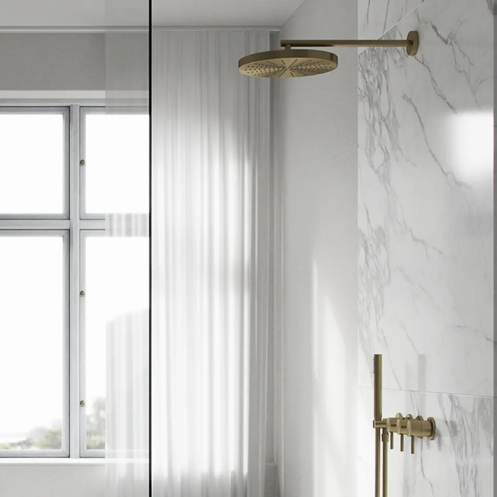 Semplice STB801 S02 - XXL Rain DeLux Ø28 cm, SmartTerm Wand, PVD Gebürstetes Messing