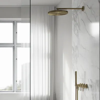 Semplice STB801 S02 - XXL Rain DeLux Ø28 cm, SmartTerm Wand, PVD Gebürstetes Messing