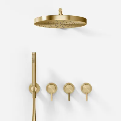 Semplice STB801 S02 - XXL Rain DeLux Ø28 cm, SmartTerm Wand, PVD Gebürstetes Messing