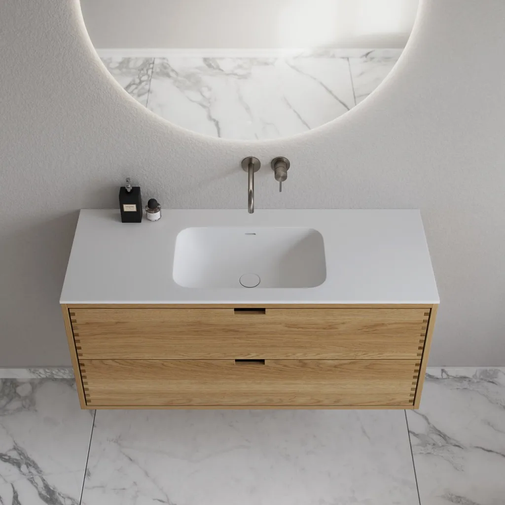 CPH Tapwork Soft 120 - MKII, mit Fingerklopfen bearbeitete Schränke aus natürlicher Eiche, einschließlich Mathvid SolidTec®-Spüle