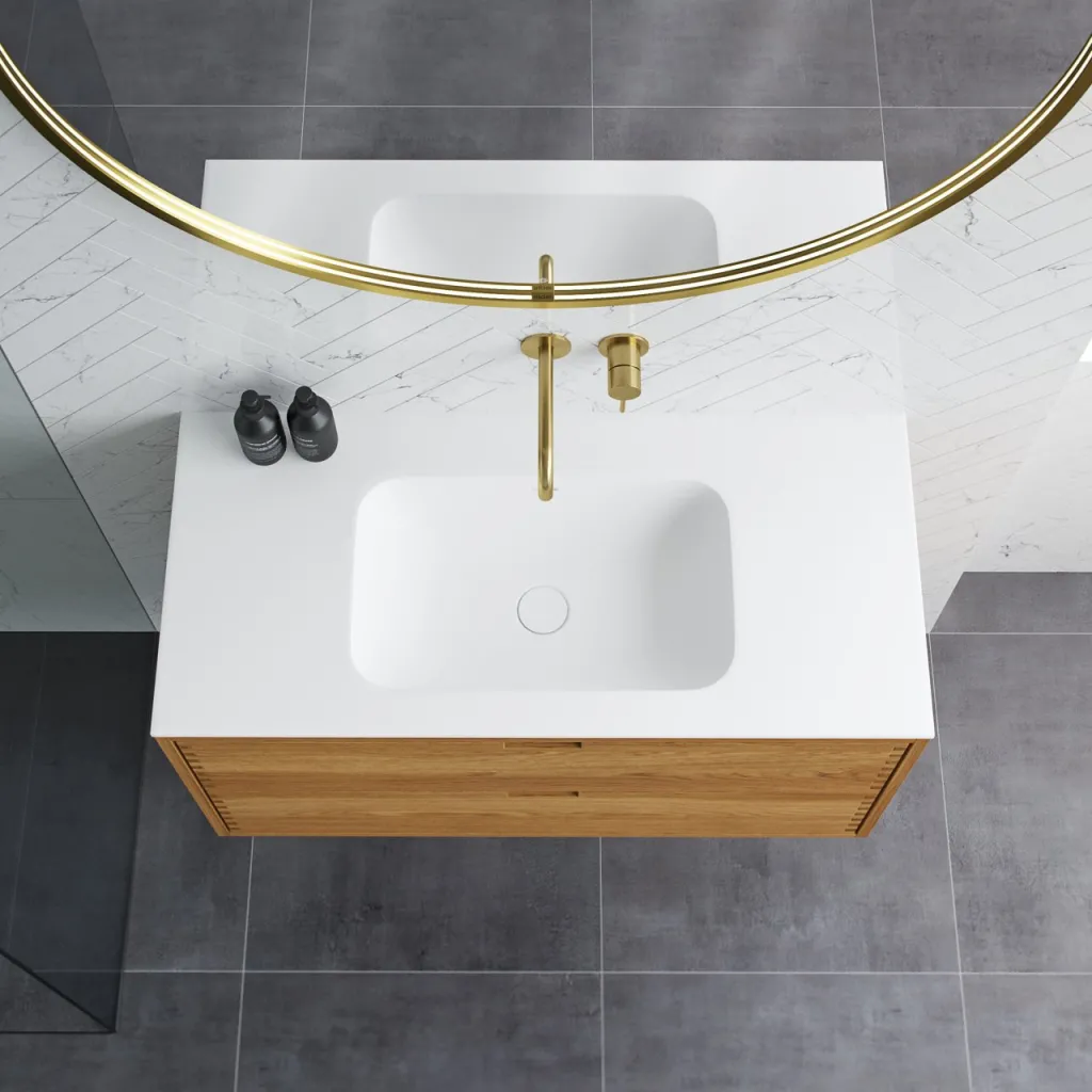 CPH Tapwork Soft 100 - MKII, Schränke in Natureiche, inklusive mattweißer SolidTec-Spüle