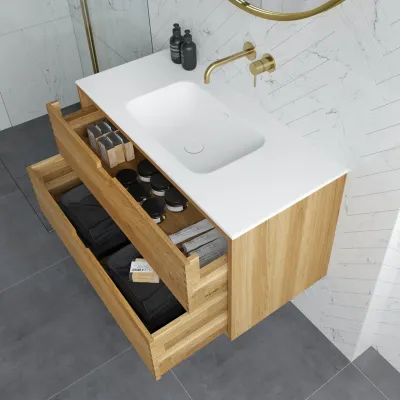 CPH Tapwork Soft 100 - MKII, Schränke in Natureiche, inklusive mattweißer SolidTec-Spüle