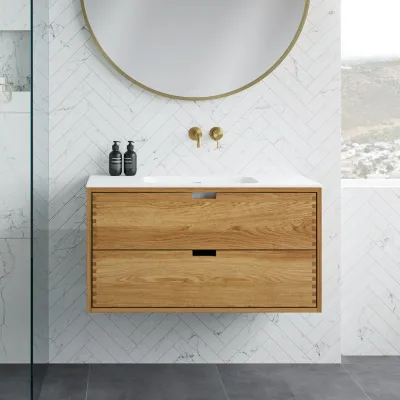 CPH Tapwork Soft 100 - MKII, Schränke in Natureiche, inklusive mattweißer SolidTec-Spüle