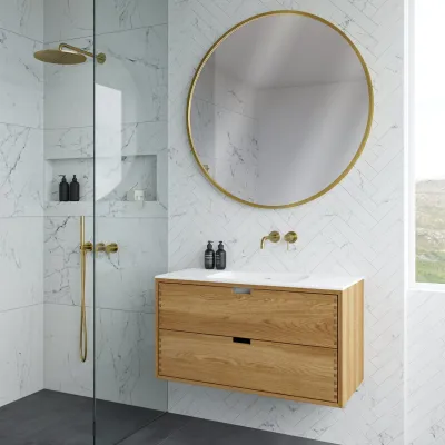CPH Tapwork Soft 100 - MKII, Schränke in Natureiche, inklusive mattweißer SolidTec-Spüle