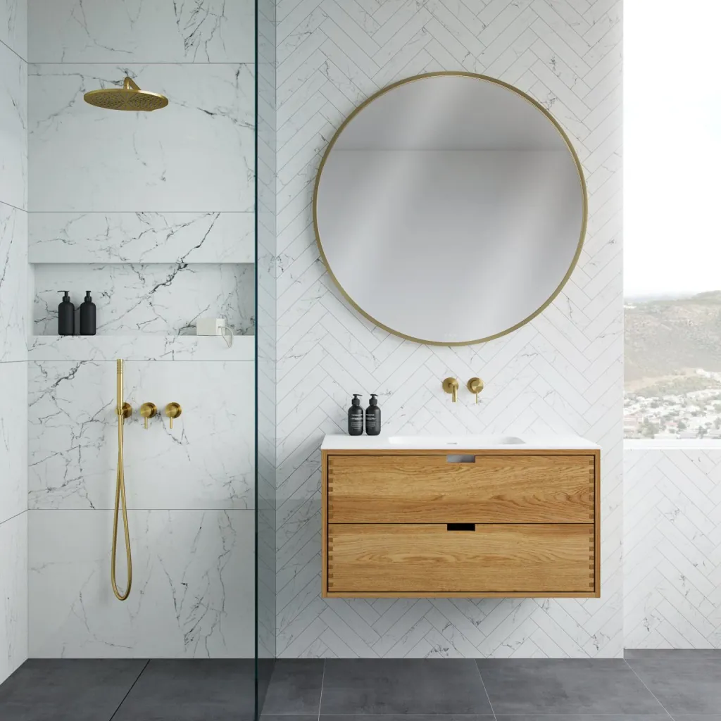 CPH Tapwork Soft 100 - MKII, Schränke in Natureiche, inklusive mattweißer SolidTec-Spüle