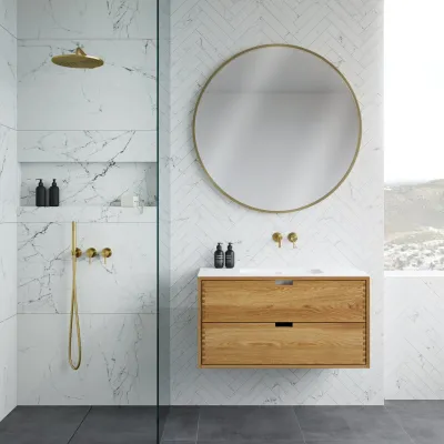 CPH Tapwork Soft 100 - MKII, Schränke in Natureiche, inklusive mattweißer SolidTec-Spüle