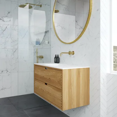 CPH Tapwork Soft 100 - MKII, Schränke in Natureiche, inklusive mattweißer SolidTec-Spüle