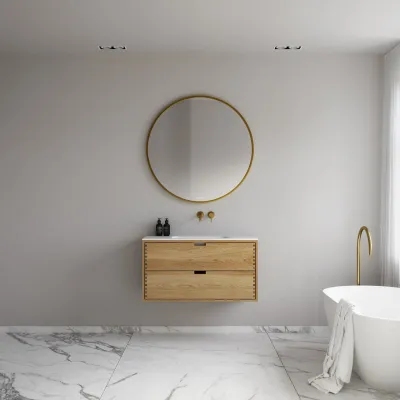 CPH Tapwork Soft 100 - MKII, Schränke in Natureiche, inklusive mattweißer SolidTec-Spüle