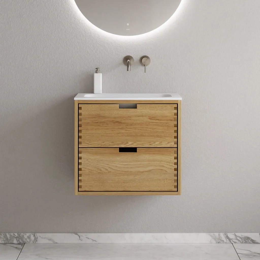 CPH Tapwork Soft 60 - MKII, mit Fingerklopfen bearbeitete Schränke aus natürlicher Eiche, einschließlich Mathvid SolidTec®-Spüle