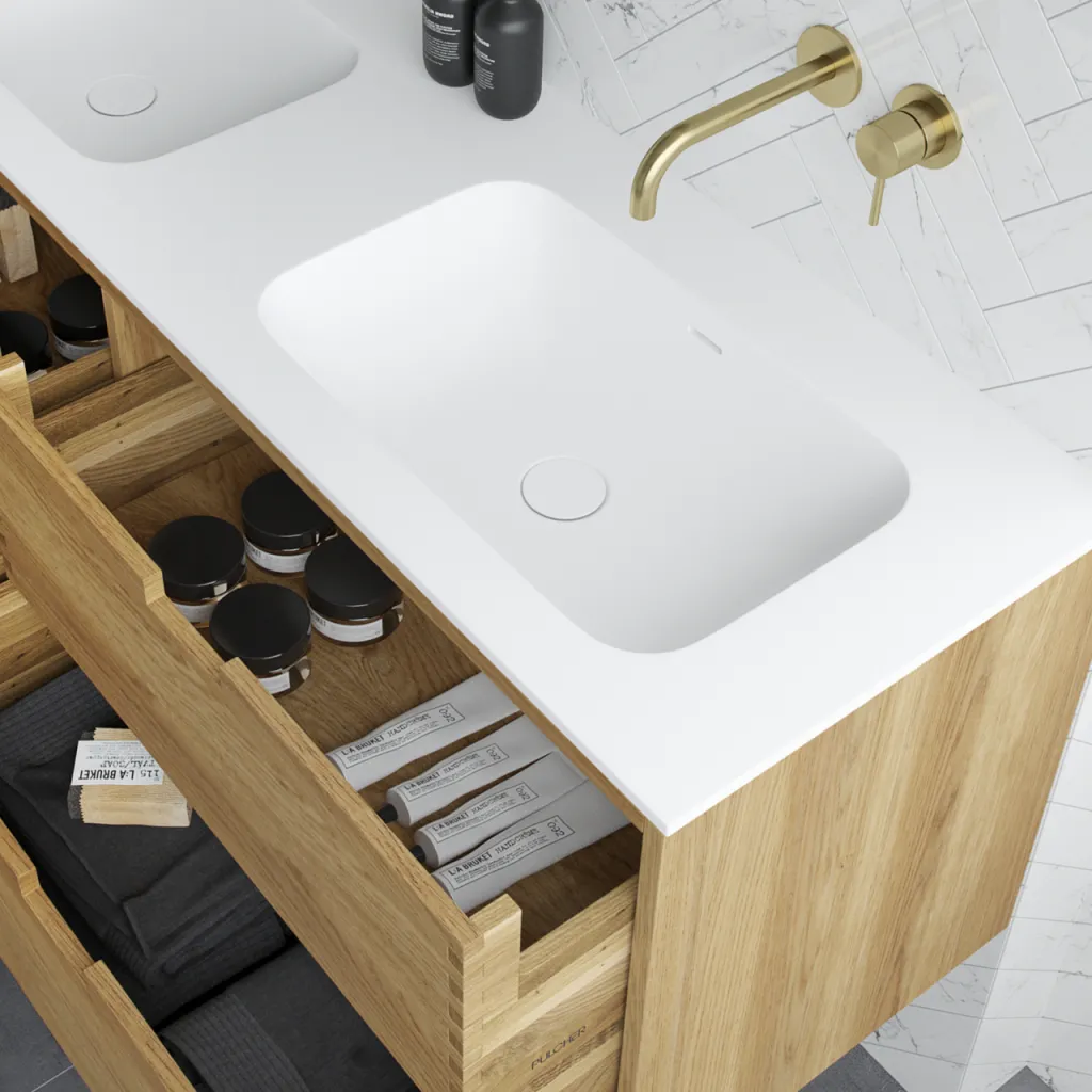 CPH Tapwork Soft 160D - MKII, Schränke in Natureiche, inklusive mattweißer SolidTec-Spüle