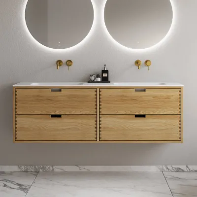 CPH Tapwork Soft 160D - MKII, Schränke in Natureiche, inklusive mattweißer SolidTec-Spüle