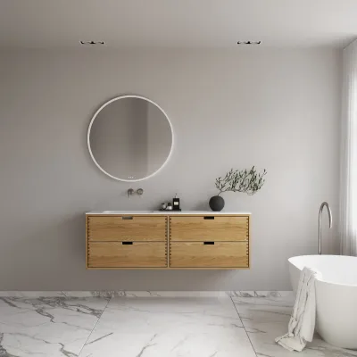 CPH Tapwork Soft 160L - MKII, Schränke in Natureiche, inklusive mattweißer SolidTec-Spüle