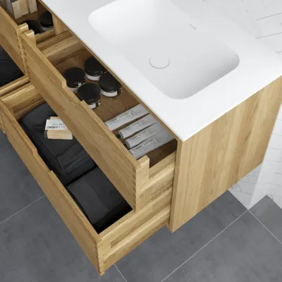 CPH Tapwork Soft 140L - MKII, Schränke in Natureiche, inklusive mattweißer SolidTec-Spüle