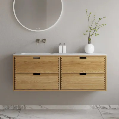 CPH Tapwork Soft 140L - MKII, Schränke in Natureiche, inklusive mattweißer SolidTec-Spüle
