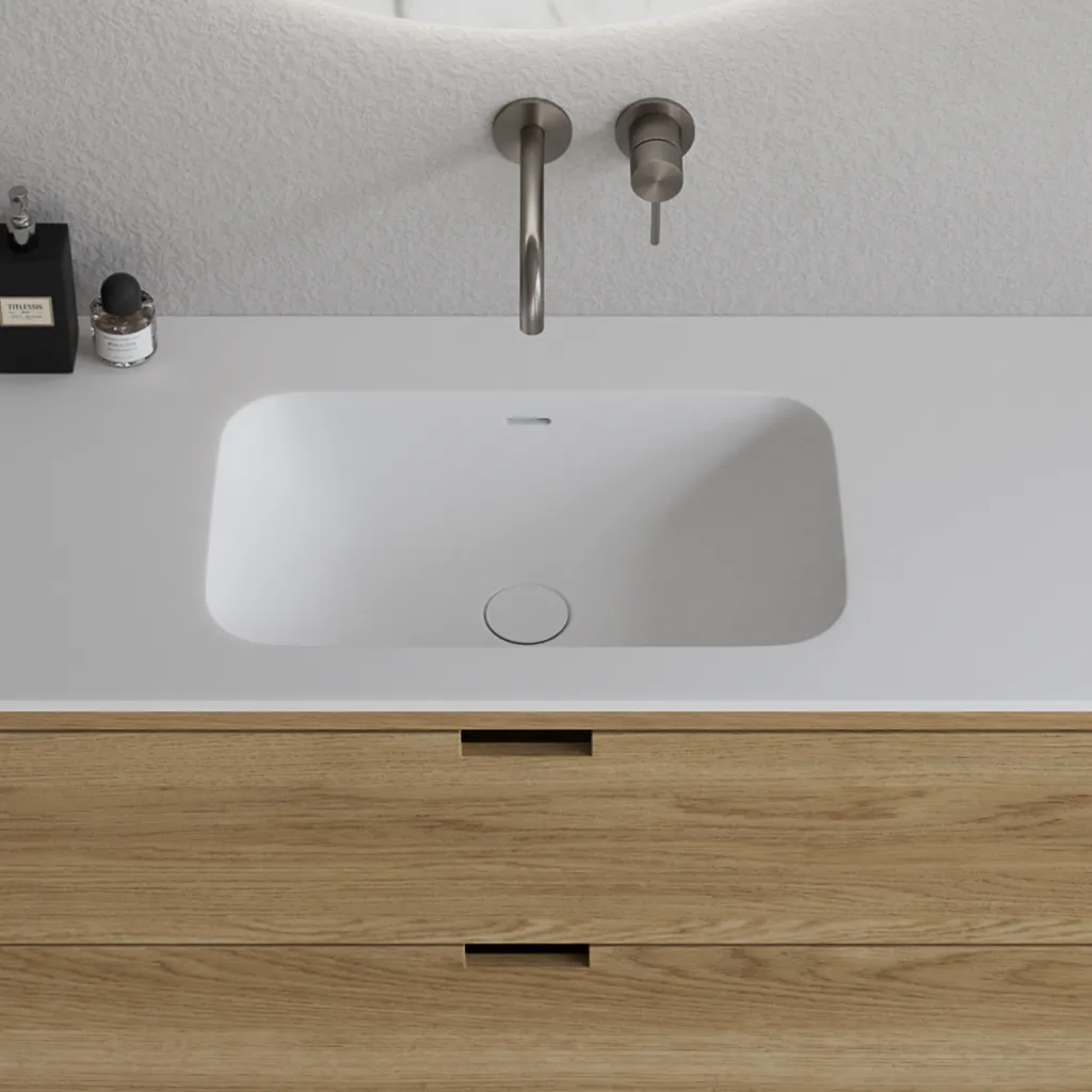 CPH Tapwork Soft 140L - MKII, Schränke in Natureiche, inklusive mattweißer SolidTec-Spüle