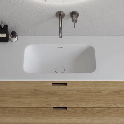 CPH Tapwork Soft 140L - MKII, Schränke in Natureiche, inklusive mattweißer SolidTec-Spüle