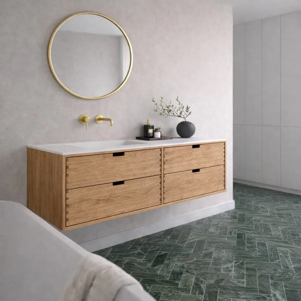 CPH Tapwork Soft 140L - MKII, Schränke in Natureiche, inklusive mattweißer SolidTec-Spüle