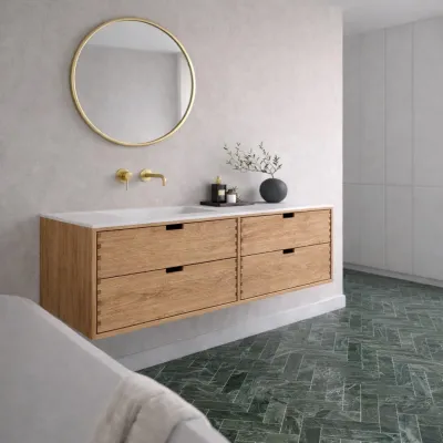 CPH Tapwork Soft 140L - MKII, Schränke in Natureiche, inklusive mattweißer SolidTec-Spüle