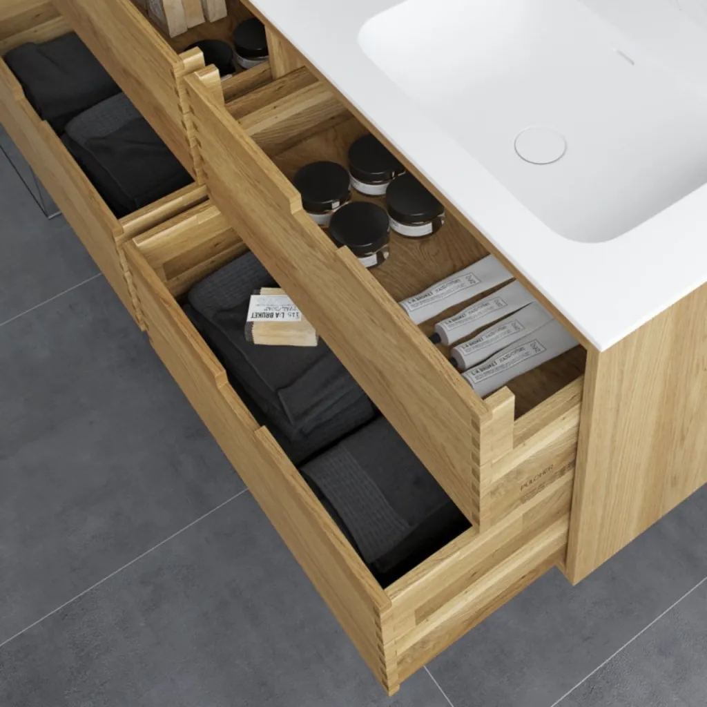CPH Tapwork Soft 140R - MKII, Schränke in Natureiche, inklusive mattweißer SolidTec-Spüle
