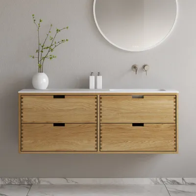 CPH Tapwork Soft 140R - MKII, Schränke in Natureiche, inklusive mattweißer SolidTec-Spüle