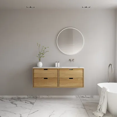 CPH Tapwork Soft 140R - MKII, Schränke in Natureiche, inklusive mattweißer SolidTec-Spüle
