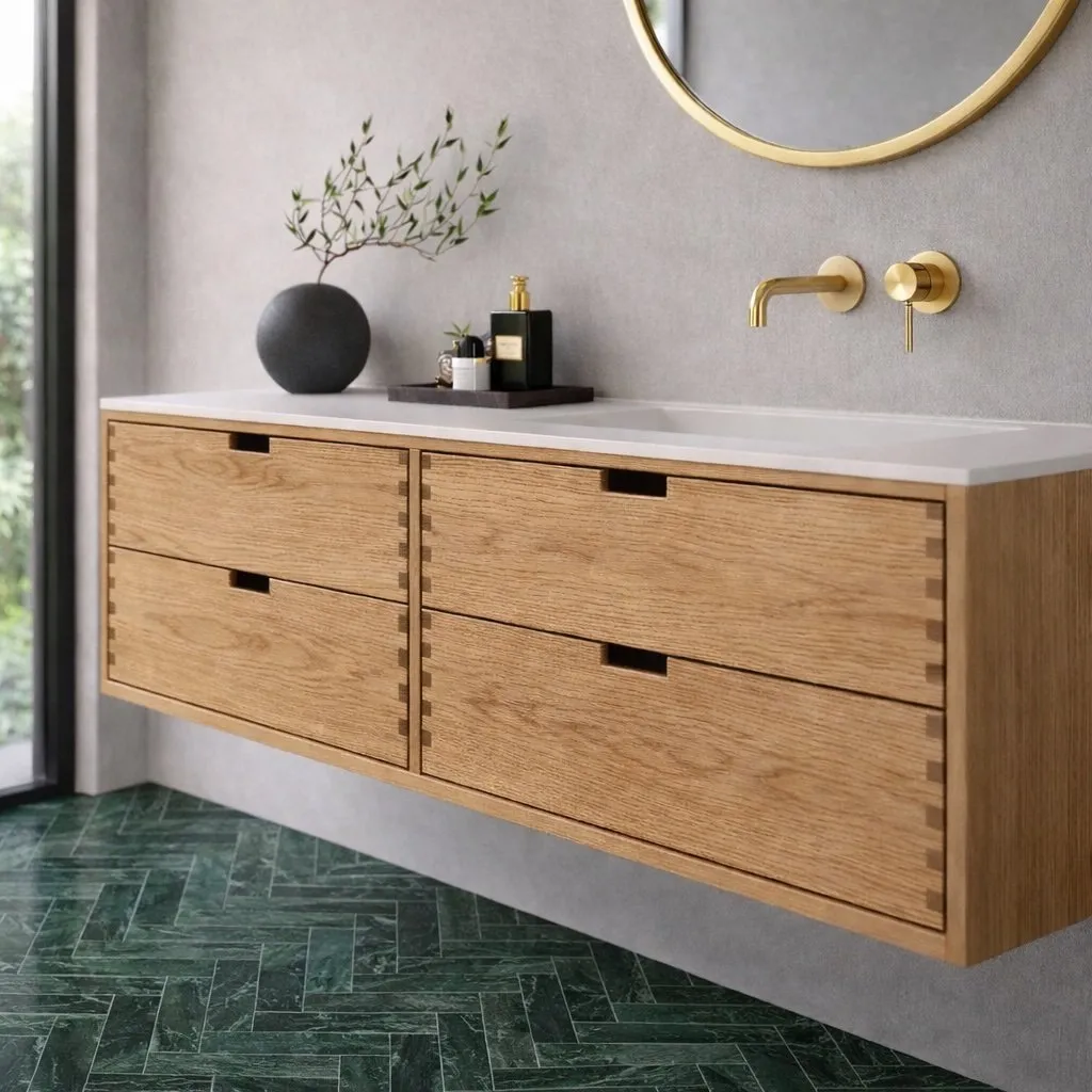 CPH Tapwork Soft 140R - MKII, Schränke in Natureiche, inklusive mattweißer SolidTec-Spüle