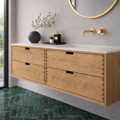 CPH Tapwork Soft 140R - MKII, Schränke in Natureiche, inklusive mattweißer SolidTec-Spüle
