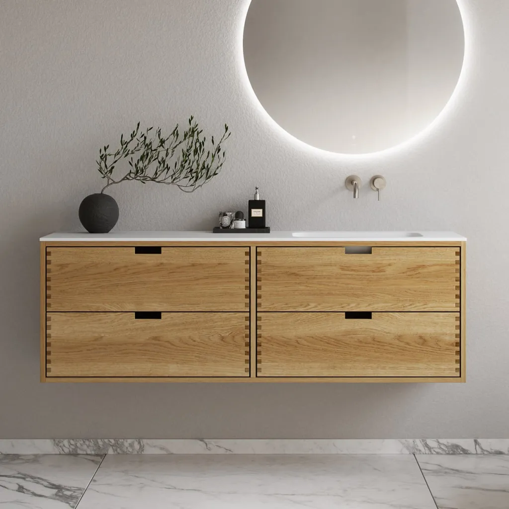 CPH Tapwork Soft 160R - MKII, Schrankfronten mit Fingerzapfung in Eiche Natur inklusive Mathvid SolidTec® Spüle