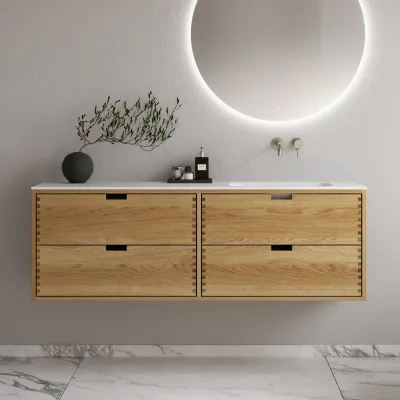 CPH Tapwork Soft 160R - MKII, Schrankfronten mit Fingerzapfung in Eiche Natur inklusive Mathvid SolidTec® Spüle