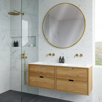CPH Tapwork Soft 140D - MKII, mit Fingerklopfen bearbeitete Schränke aus natürlicher Eiche, einschließlich Mathvid SolidTec®-Spüle