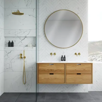 CPH Tapwork Soft 140D - MKII, mit Fingerklopfen bearbeitete Schränke aus natürlicher Eiche, einschließlich Mathvid SolidTec®-Spüle