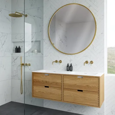 CPH Tapwork Soho 140D - MKII, mit Fingerklopfen bearbeitete Schränke aus natürlicher Eiche, einschließlich Mathvid SolidTec®-Spüle