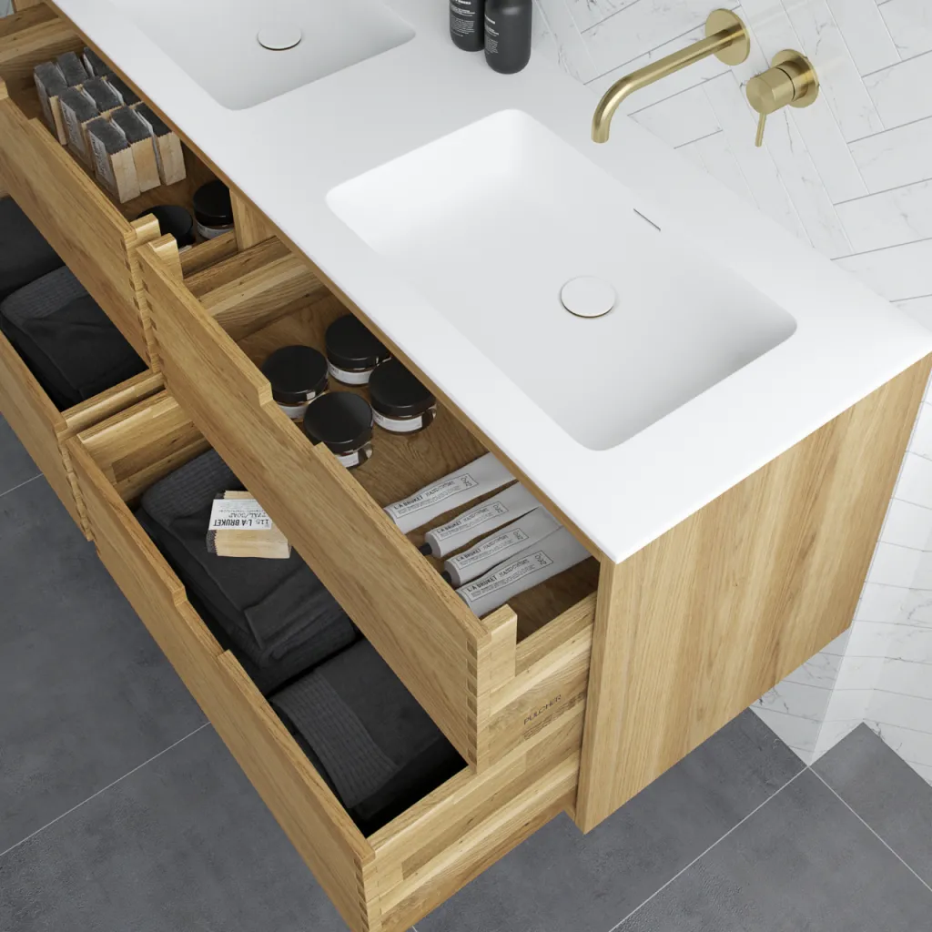 CPH Tapwork Soho 180D - MKII, mit Fingerklopfen bearbeitete Schränke aus natürlicher Eiche, einschließlich Mathvid SolidTec®-Spüle