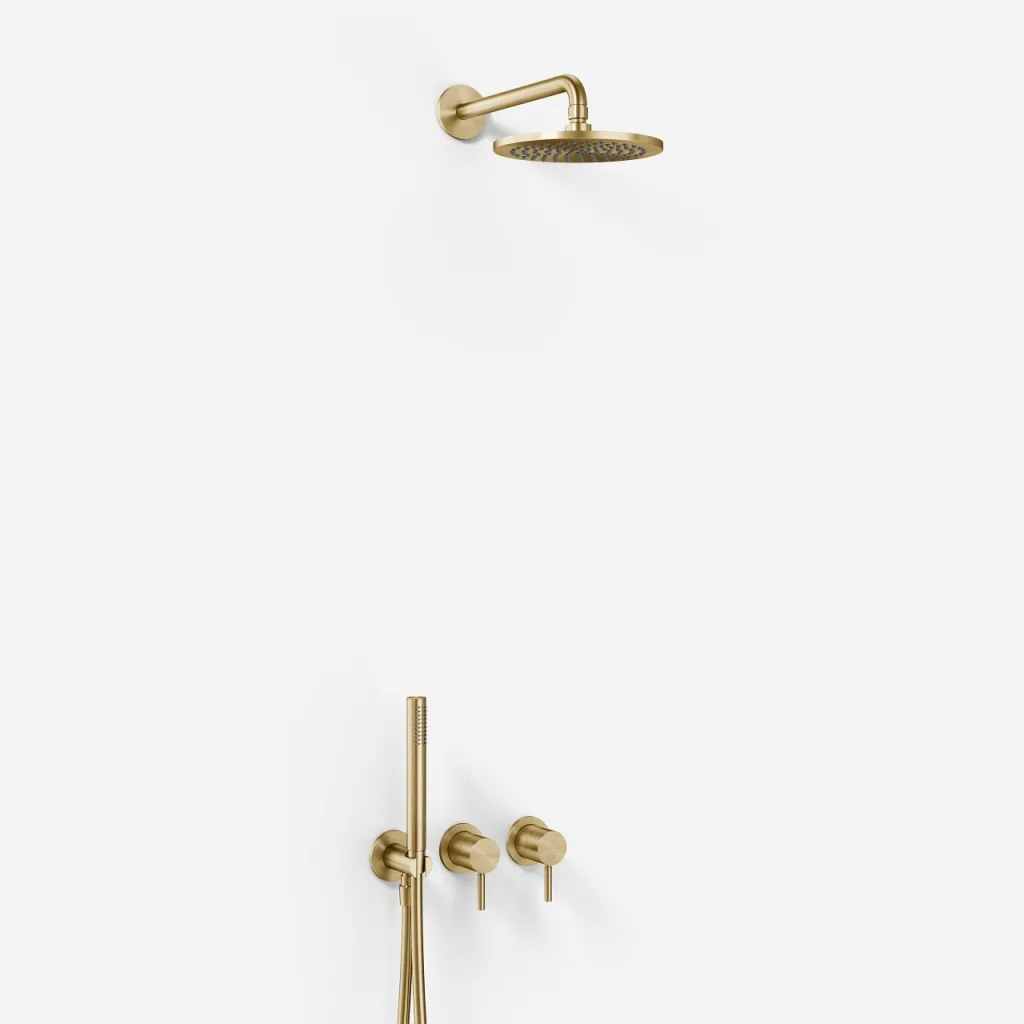 Semplice SBR801 S05 - Duschset Rain DeLuxe Ø20 cm, Wandmontage, PVD Gebürstetes Messing
