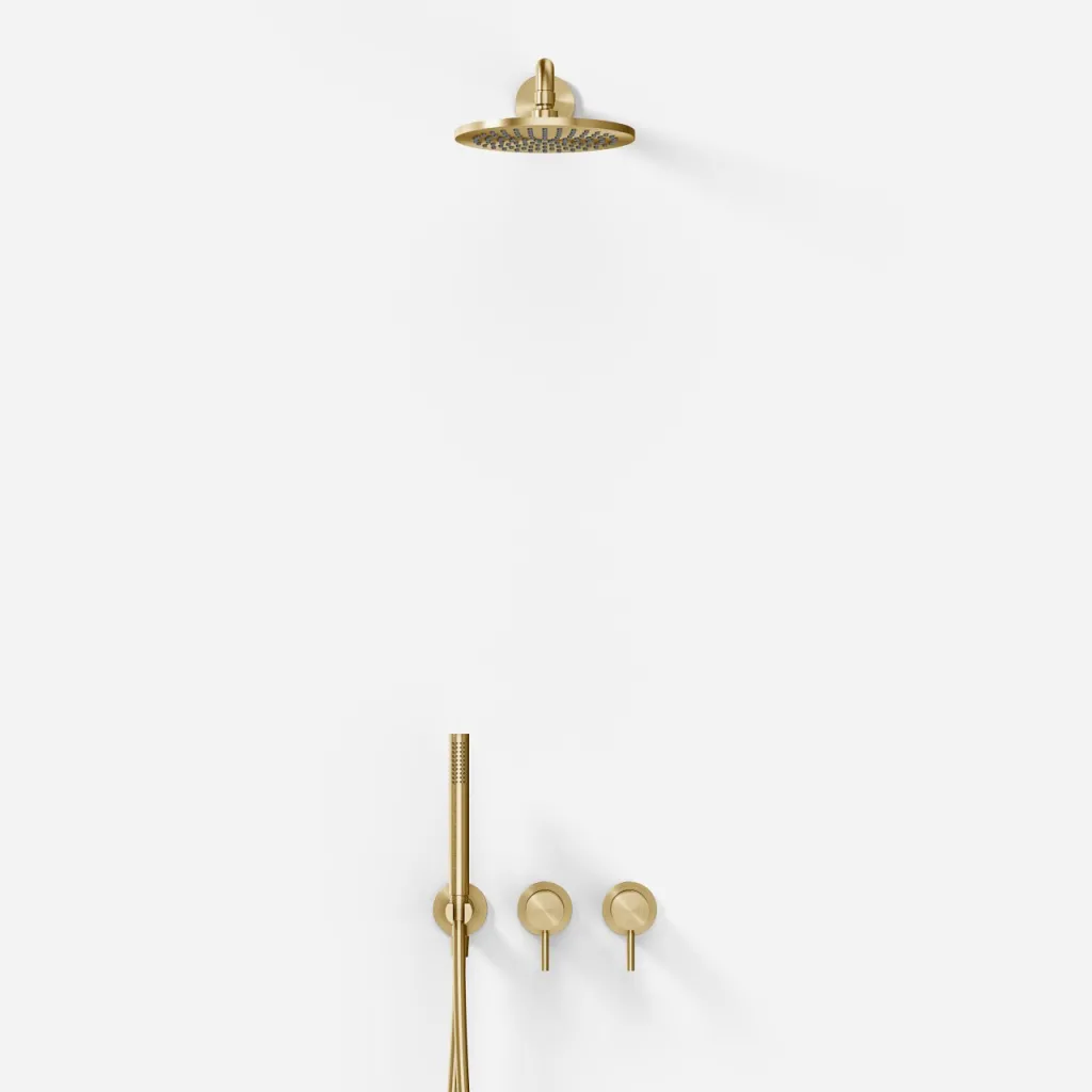 Semplice SBR801 S05 - Duschset Rain DeLuxe Ø20 cm, Wandmontage, PVD Gebürstetes Messing