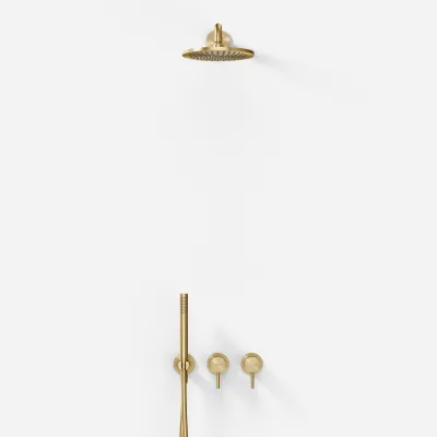 Semplice SBR801 S05 - Duschset Rain DeLuxe Ø20 cm, Wandmontage, PVD Gebürstetes Messing