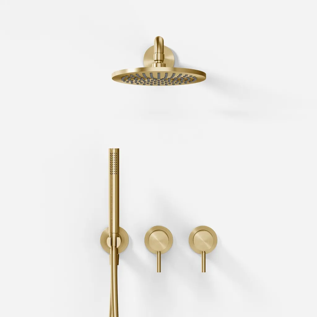 Semplice SBR801 S05 - Duschset Rain DeLuxe Ø20 cm, Wandmontage, PVD Gebürstetes Messing