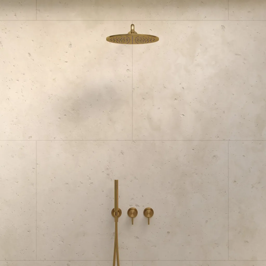 Semplice SBR801 S07 - Duschset, Rain DeLuxe Ø30 cm, Wand, PVD gebürstetes Messing