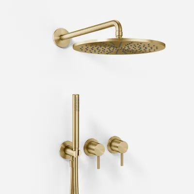 Semplice SBR801 S07 - Duschset, Rain DeLuxe Ø30 cm, Wand, PVD gebürstetes Messing