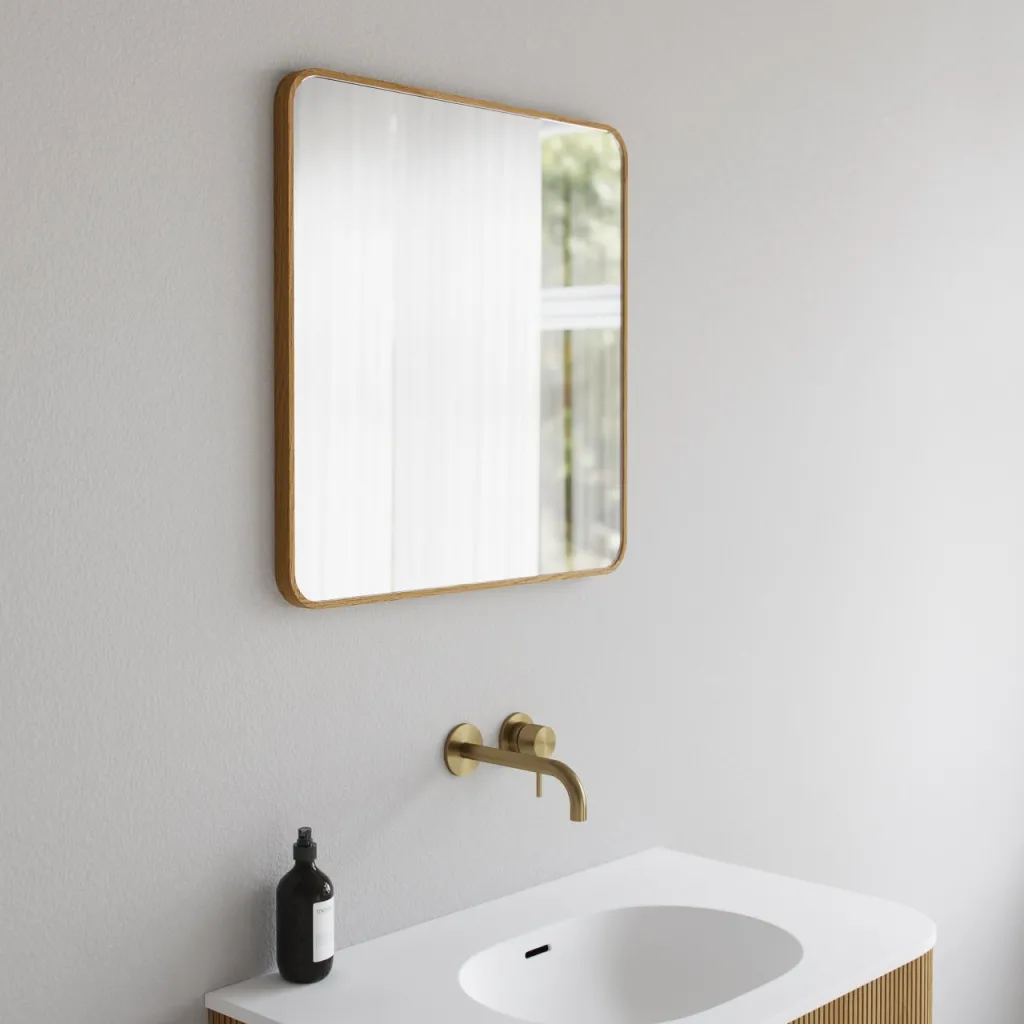 Noorwork NM6060 - 60 x 60 cm, Schreiner-Spiegel mit Holzrahmen aus geölter Eiche