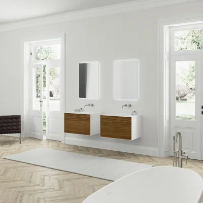 Copenhagen Chic 80 - Badezimmermöbel MKII, Glacier White Corian® mit amerikanischem Nussbaum
