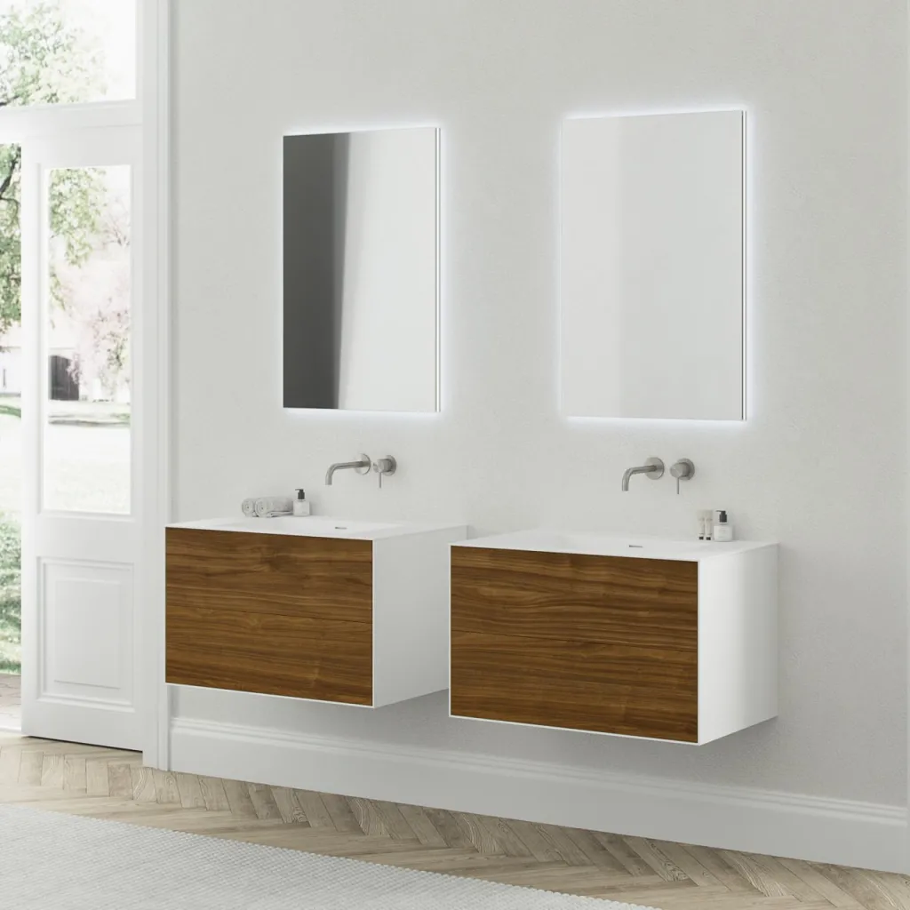 Copenhagen Chic 80 - Badezimmermöbel MKII, Glacier White Corian® mit amerikanischem Nussbaum