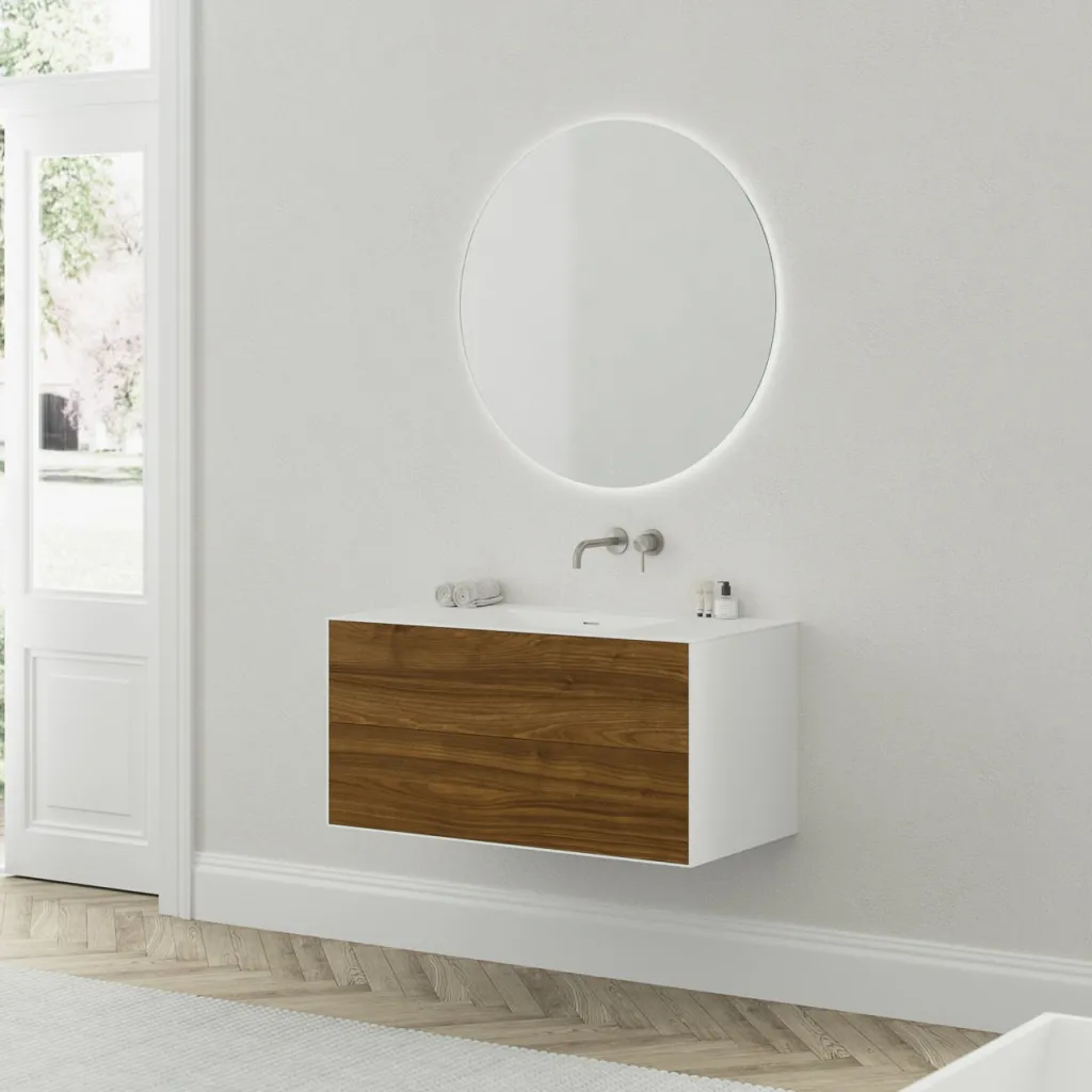 Copenhagen Chic 100 - MKII, Glacier White Corian® mit amerikanischem Nussbaum