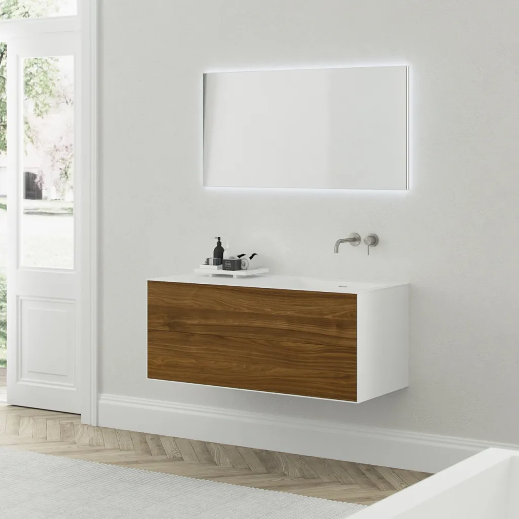 Copenhagen Chic 120R - MKII, Glacier White Corian® mit amerikanischem Nussbaum